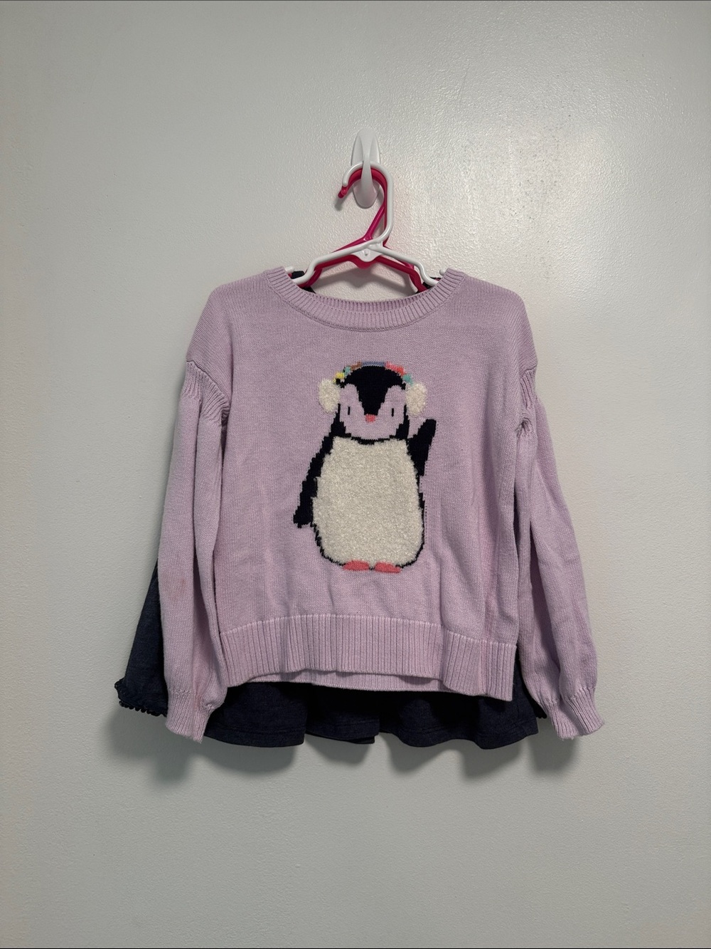 GAP Lavender Penguin Sweater Lularoe Leggings and Navy Lucky Brand Bell Sleeves